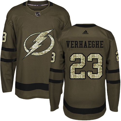 Adidas Tampa Bay Lightning #23 Carter Verhaeghe Green Salute to Service Youth Stitched NHL Jersey->youth nhl jersey->Youth Jersey